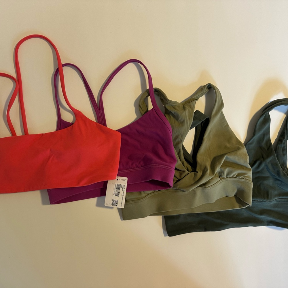 Lululemon Sports Bras in Pink, Purple, and Green